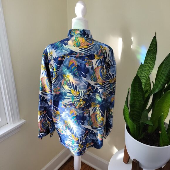 S.L.B. Ocean Tropical Fish Print Silk Blouse Blue Colorful Women's Size S - Picture 6 of 13
